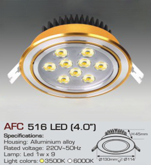 Đèn led âm trần Anfaco AFC-516-9W