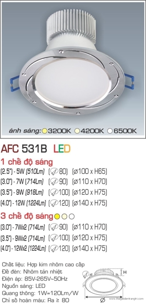 Đèn led âm trần Anfaco AFC-531B - 5W