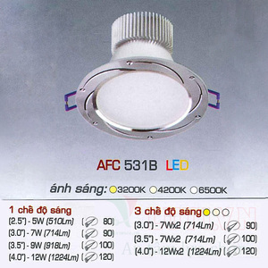 Đèn led âm trần Anfaco AFC-531B - 9W, 3CĐ