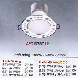 Đèn led âm trần Anfaco AFC-538T - 7W, 3CĐ