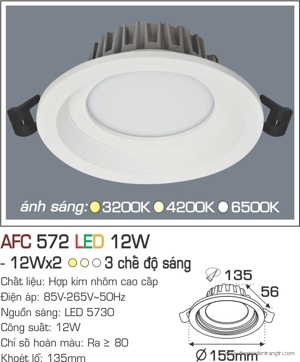 Đèn led âm trần Anfaco AFC-572 - 12W, 1CĐ