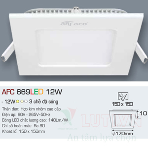 Đèn led âm trần Anfaco AFC-669 - 12W, 3CĐ