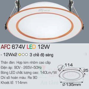 Đèn led âm trần Anfaco AFC-674V - 12W, 3CĐ