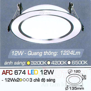 Đèn led âm trần Anfaco AFC-674 - 12W, 3CĐ