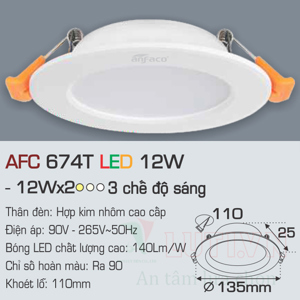 Đèn led âm trần Anfaco AFC-674T - 12W, 1CĐ