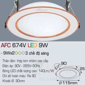 Đèn led âm trần Anfaco AFC-674V - 9W, 3CĐ