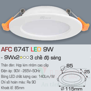 Đèn led âm trần Anfaco AFC-674T - 9W, 1CĐ