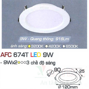 Đèn led âm trần Anfaco AFC-674T - 9W, 3CĐ