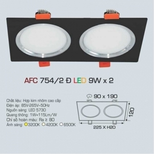 Đèn led âm trần Anfaco AFC-754/2 - 9Wx2, 3CĐ