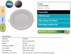 Đèn Led âm trần tròn Philips 59511 12W