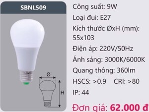 Đèn Led bulb 9W SBNL509 Duhal