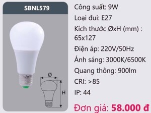 Đèn led Bulb Duhal 9W SBNL579