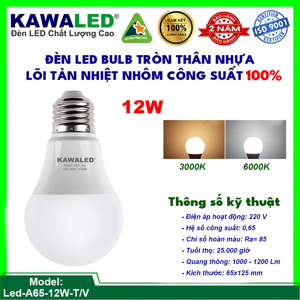 Đèn LED búp 12W KAWALED A65-12W-T/V