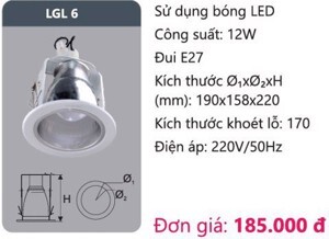 Đèn led downlight âm trần Duhal 12w LGL6