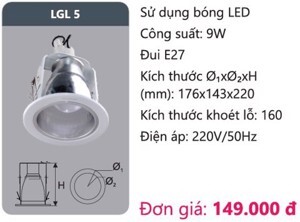 Đèn led downlight âm trần Duhal LGL5