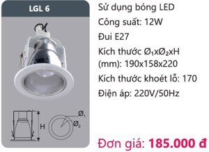 Đèn led downlight âm trần Duhal 12w LGL6