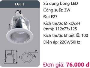 Đèn led downlight âm trần Duhal LGL3