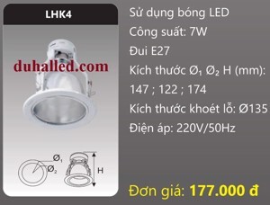 Đèn led downlight âm trần Duhal 7w LHK4