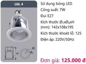 Đèn led downlight âm trần Duhal 7w LGL4