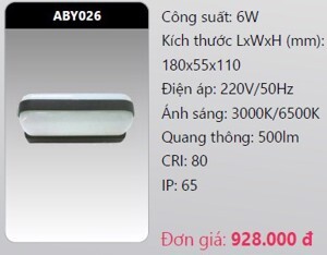 Đèn led gắn vách ngoài trời Duhal ABY026 - 6W