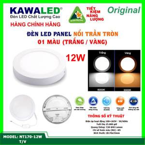 Đèn Led nổi trần Kawaled NT170-12W-T/V/TT