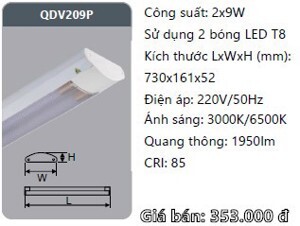 Đèn led ốp trần siêu mỏng 2x9w QDV209P Duhal