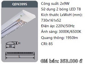 Đèn led ốp trần siêu mỏng 2x9w QDV209S Duhal