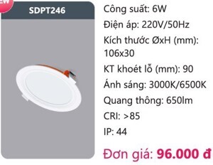 Đèn led panel âm trần 6w Duhal SDPT246