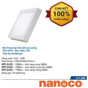 Đèn Led Panel ốp trần nổi vuông Nanoco NPL243S