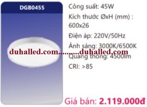 Đèn led panel ốp trần siêu mỏng cao cấp 45W DGB0455 Duhal