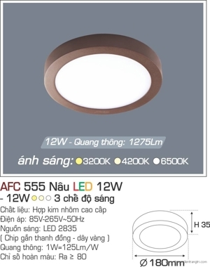 Đèn ốp trần cao cấp 3 chế độ Anfaco AFC 555N 12W 3C