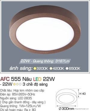 Đèn ốp trần cao cấp 3 chế độ Anfaco AFC 555N 22W 3C
