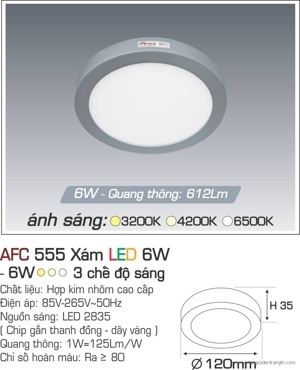 Đèn ốp trần cao cấp 3 chế độ Anfaco AFC 555X 6W 3C