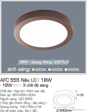 Đèn ốp trần cao cấp 3 chế độ Anfaco AFC 555N 18W 3C