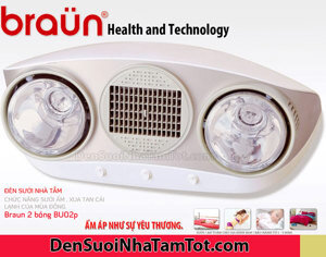 Đèn sưởi nhà tắm Braun BU02P - 2 bóng trắng, có quạt