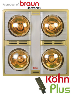 Đèn sưởi nhà tắm Braun Kohn KN04GR - âm trần, 4 bóng, có điều khiển