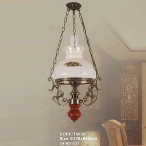 Đèn thả gỗ gốm T5002