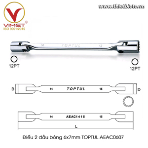 Điếu 2 đầu bông Toptul AEAC0607 6x7mm