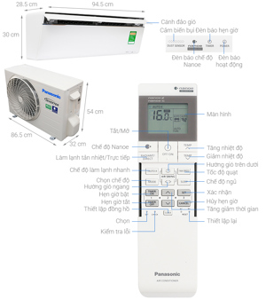 Điều hòa Panasonic 9000 BTU 1 chiều Inverter CU/CS-VU9UKH-8 gas R-32