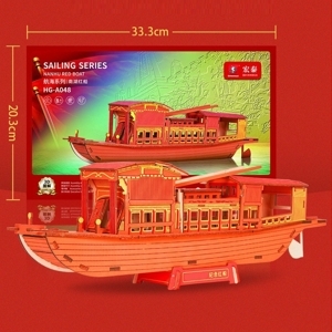 Đồ chơi lắp ráp gỗ 3D - Mô hình Thuyền Đỏ Red Boat Laser HG-A048