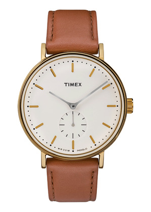 Đồng hồ dây da nam Timex dây nâu mặt trắng TW2R37900