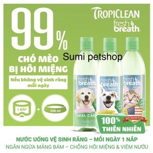 Dung dịch chăm sóc răng miệng TropiClean Fresh Breath Dental Health for Cats 473ml - Thơm miệng, loại bỏ mảng bám cho mèo Petmall