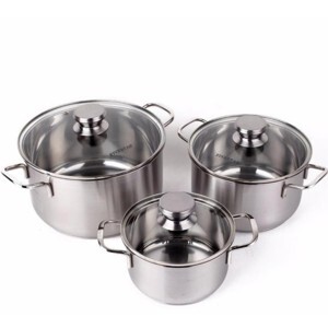 Fivestar - FS06CG - Bộ 3 Nồi Inox Cao Cấp 3 Đáy Nắp Kính Simplehome