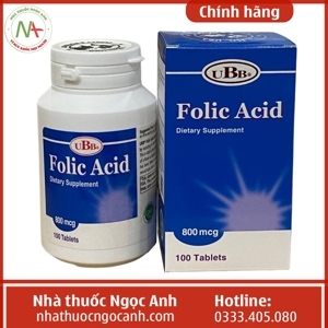 Folic Acid UBB bổ sung Folic Acid cần thiết cho phụ nữ mang thai (Lọ 100 viên)