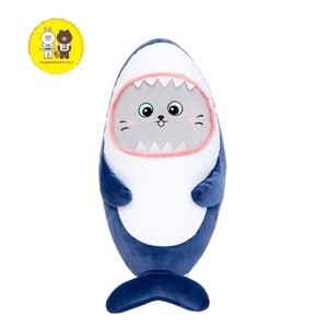 Gấu bông cá mập mặt mèo 45cm cao cấp Memon