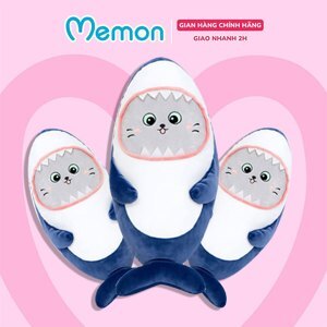 Gấu bông cá mập mặt mèo 45cm cao cấp Memon