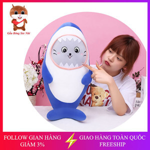 Gấu bông cá mập mặt mèo 45cm cao cấp Memon