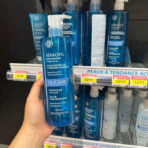 Gel rửa mặt cho da nhờn mụn Ducray Keracnyl Gel Moussant