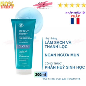 Gel rửa mặt cho da nhờn mụn Ducray Keracnyl Gel Moussant