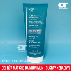 Gel rửa mặt cho da nhờn mụn Ducray Keracnyl Gel Moussant